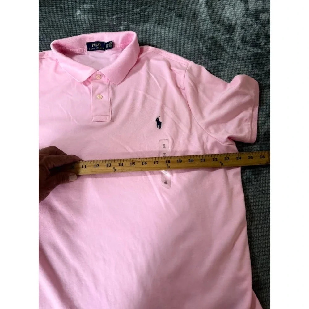 Polo Ralph Lauren Mens XXL Pink Short Sleeve Cotton Pique Polo Shirt Navy Pony